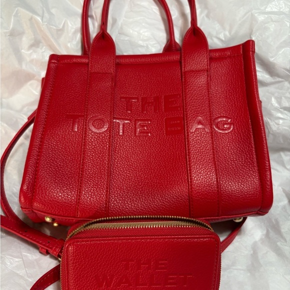 Handbags - 2pc Red The Tote Bag&Wallet Set.Crossbody strap 
10.5w,9.5h,4.5 expansion- vegan